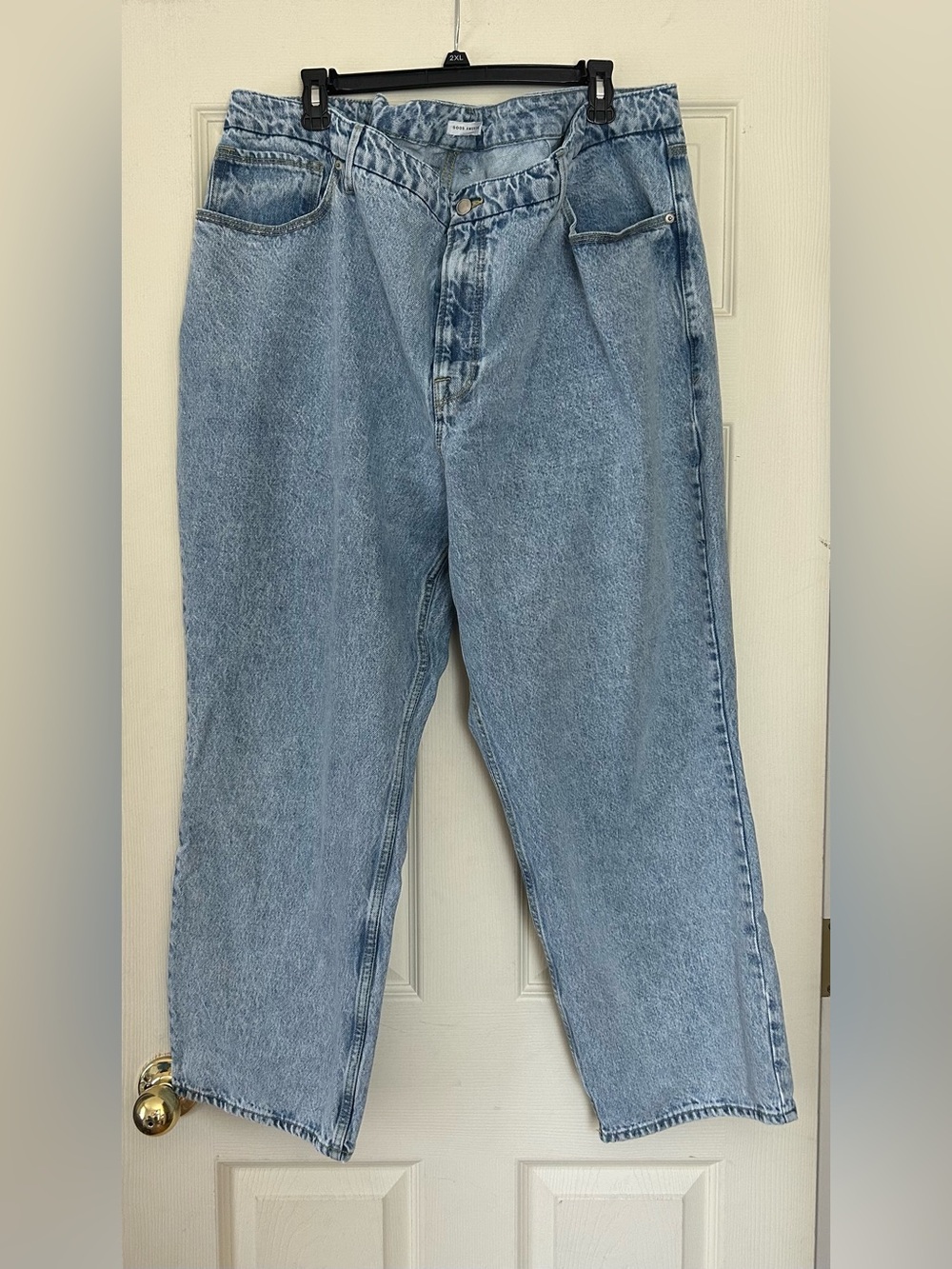 Good American 90s Duster Indigo High Rise Crop Straight Leg Jeans